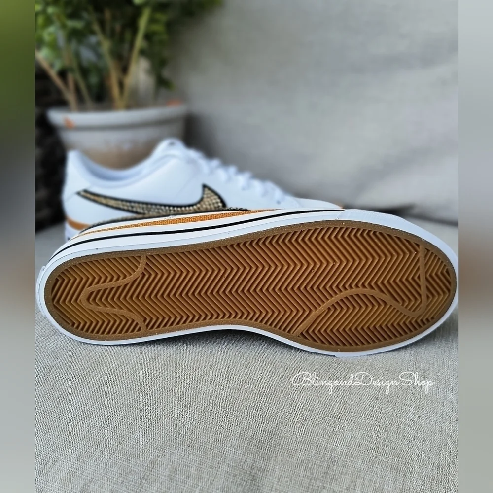 Women's Bling Nike Court Legacy White Sneakers made with Crystals Custom - Picture 9 of 10